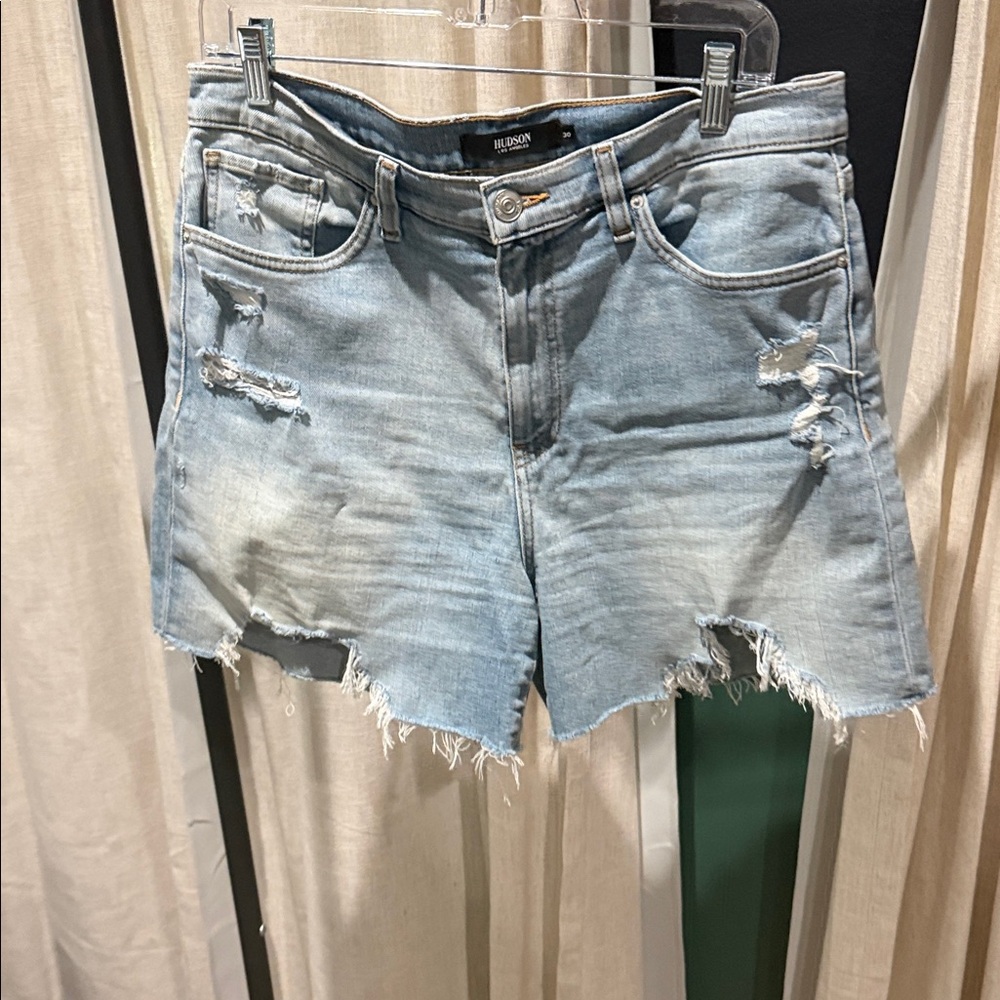 Hudson Jeans Light Blue Distressed Cutoff Denim Shorts